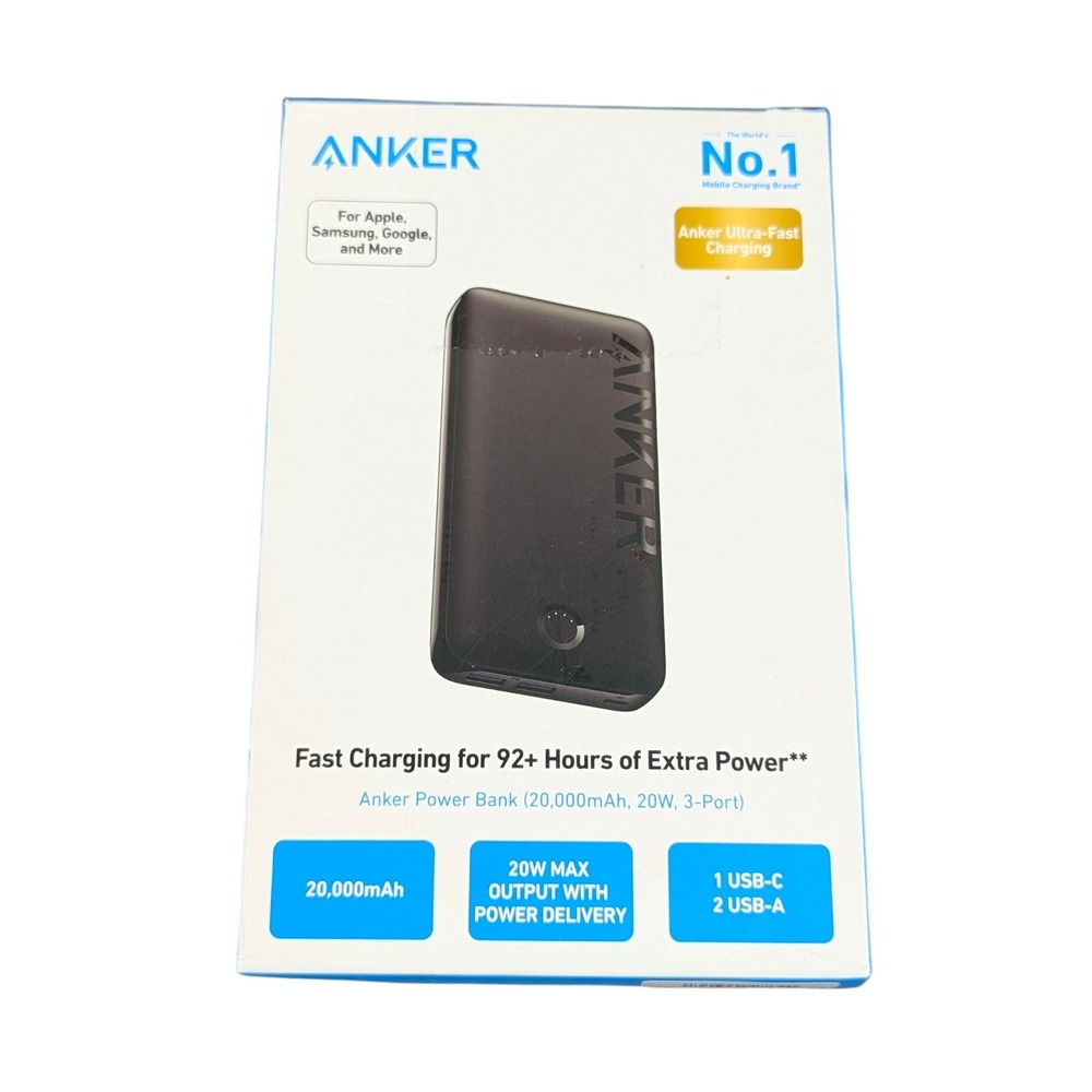 Cc5Uf Anker Power Bank 20000mAh, 20W, 3-Port,USB-C & 2 USB-A) W/PD Black Read⬇️